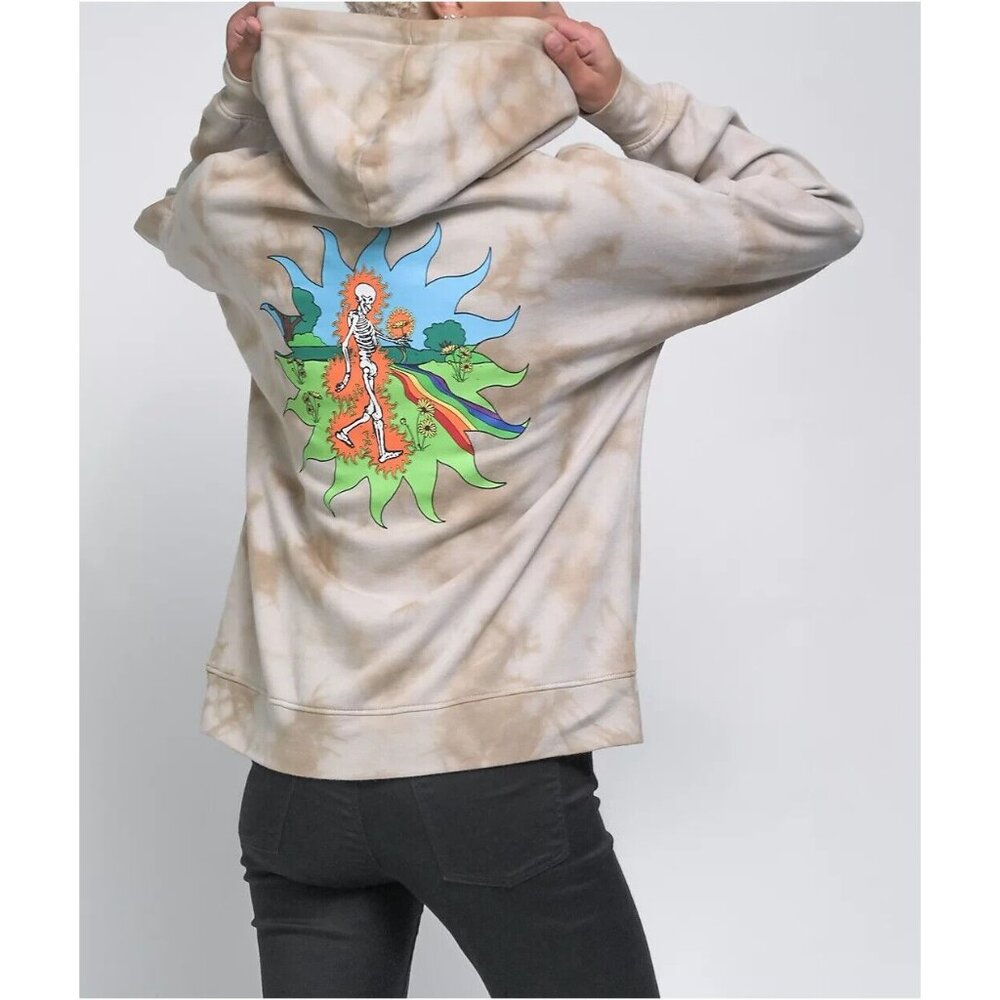 Empyre Unisex Tan Tie-Dye Skeleton Hoodie Size S Skater Streetwear Pullover
